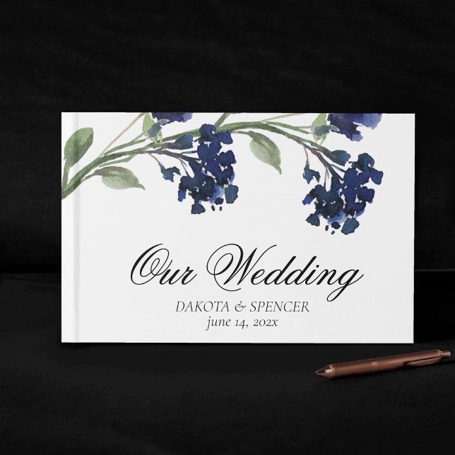 Wildbloom | Classic Blue Bohemian Garden Flowers Guest Book (Creator Uploaded)