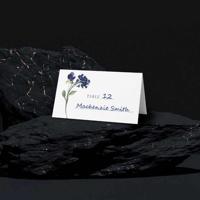 Wildbloom | Classic Blue Bohemian Garden Flowers Place Card (Creator Uploaded)