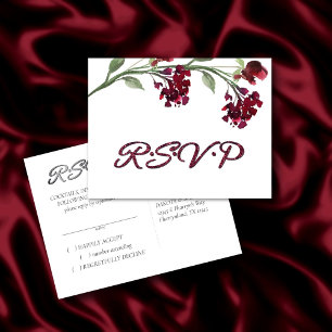 Wildbloom   Crimson Red Bohemian Floral RSVP Invitation Postcard