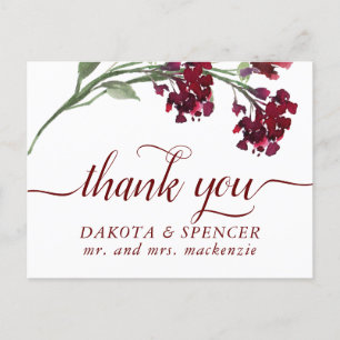 Wildbloom Crimson Red Bohemian Floral Thank You Announcement Postcard