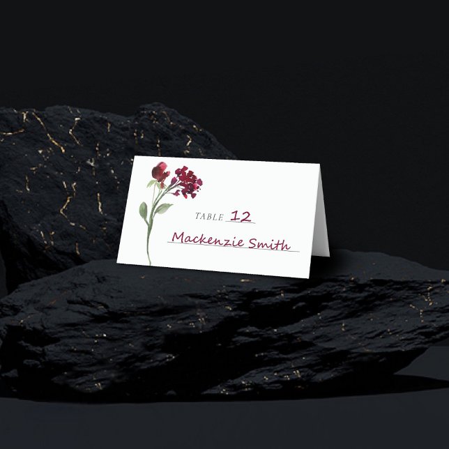 Wildbloom | Crimson Red Bohemian Garden Flowers Place Card (Creator Uploaded)