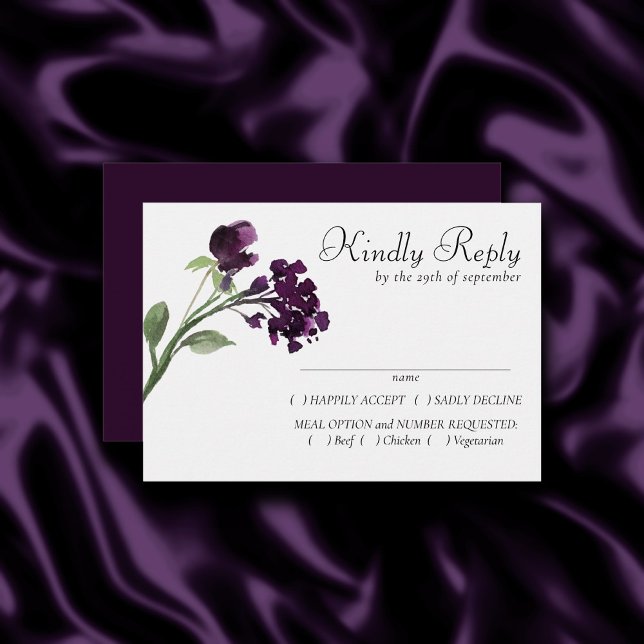 Wildbloom | Deep Purple Bohemian Flowers Entree RSVP Card (Creator Uploaded)