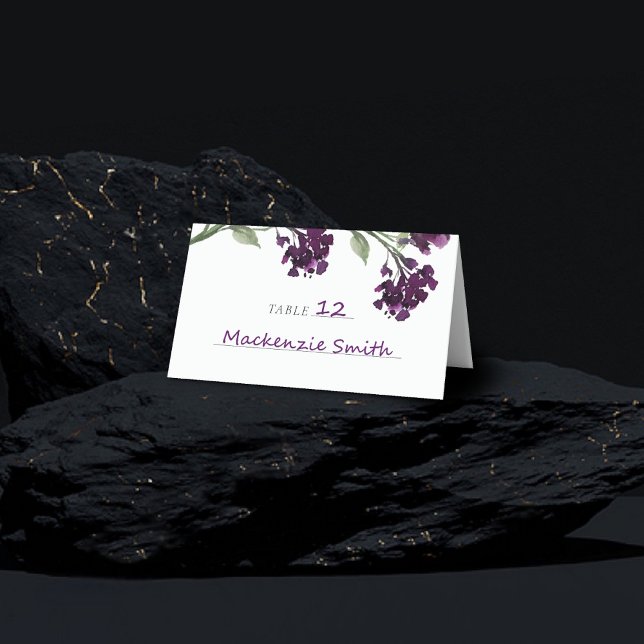 Wildbloom | Deep Purple Bohemian Garden Flowers Place Card (Creator Uploaded)