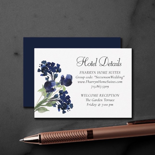 Wildbloom | Navy Blue Bohemian Flower Hotel Detail Enclosure Card (Creator Uploaded)