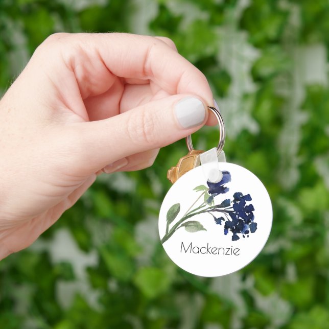 Wildbloom | Navy Blue Bohemian Flowers Custom Key Ring (Hand)
