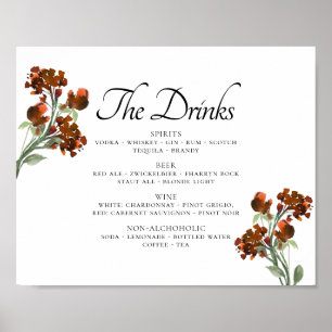 Wildbloom Terracotta Orange Bohemian Drink Menu Poster