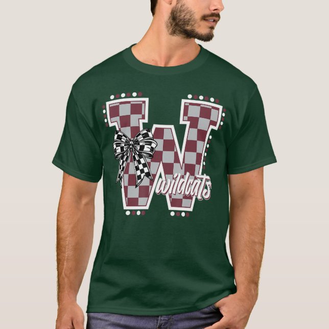 Wildcats Chequered Maroon Wildcat Pride School Spi T-Shirt (Front)