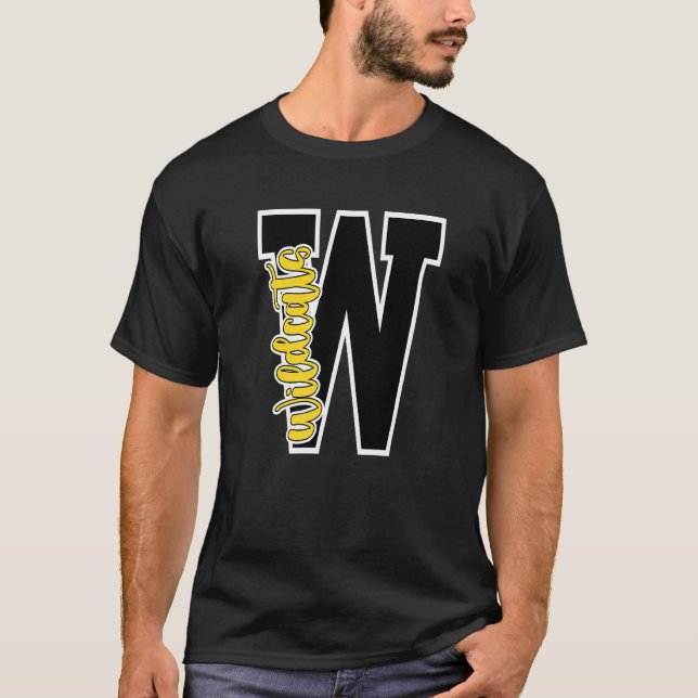 Wildcats Letter School Spirit Mascot Black Yellow  T-Shirt (Front)