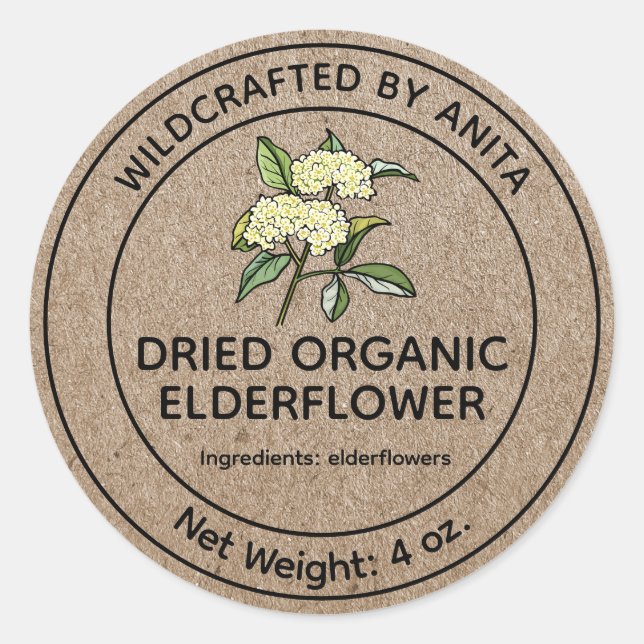 Wildcrafted Dried Elderflower Kraft Paper Style Classic Round Sticker (Front)