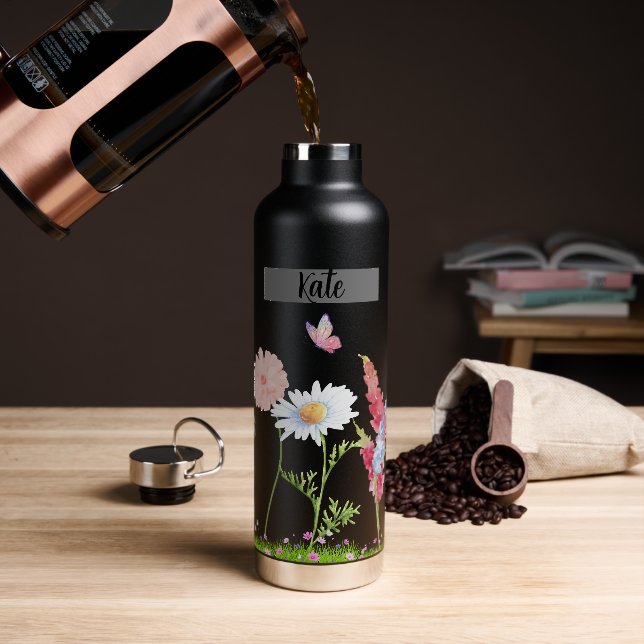 Wilde Flower Customisable  Water Bottle (Coffee)
