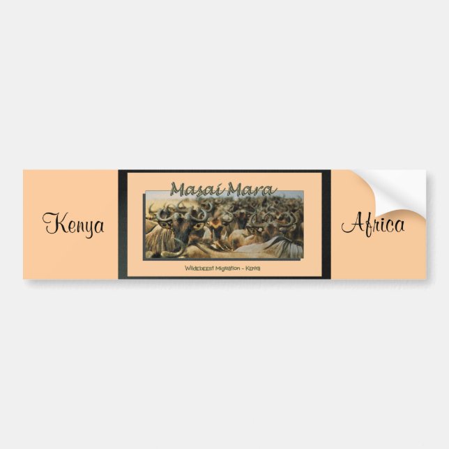 Wildebeest / gnu migration, safari bumper stickers (Front)