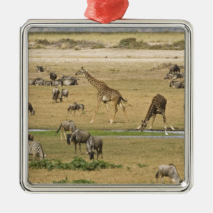 Wildebeests, Zebras and Giraffes Metal Tree Decoration
