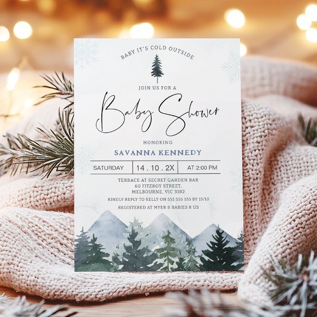 Wilderness Baby It's Cold Outside Baby Shower Invitation (Baby It's Cold Outside baby Shower Invitation, Winter Baby Shower Invite, Wilderness Scene Mountains)