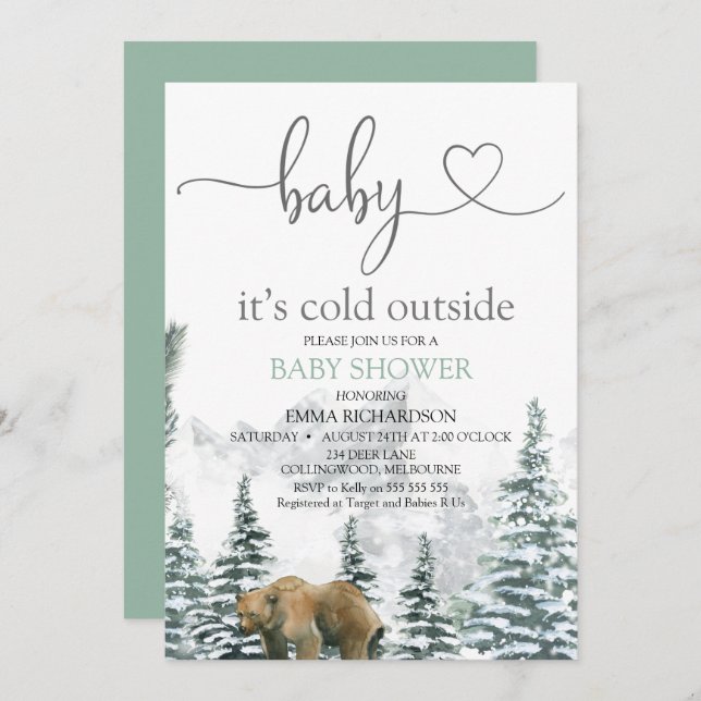 Wilderness Bear Baby Its Cold Outside Baby Shower Invitation (Front/Back)