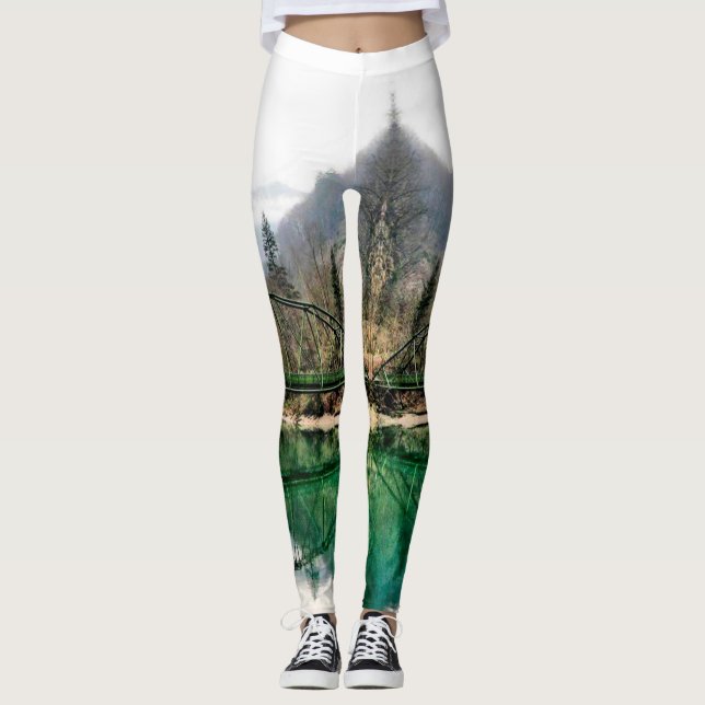 Wilderness Bridge Scene Outdoors Leggings (Front)