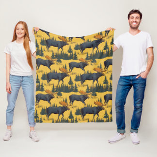 Wilderness Bull Moose Foraging The Forest Fleece Blanket