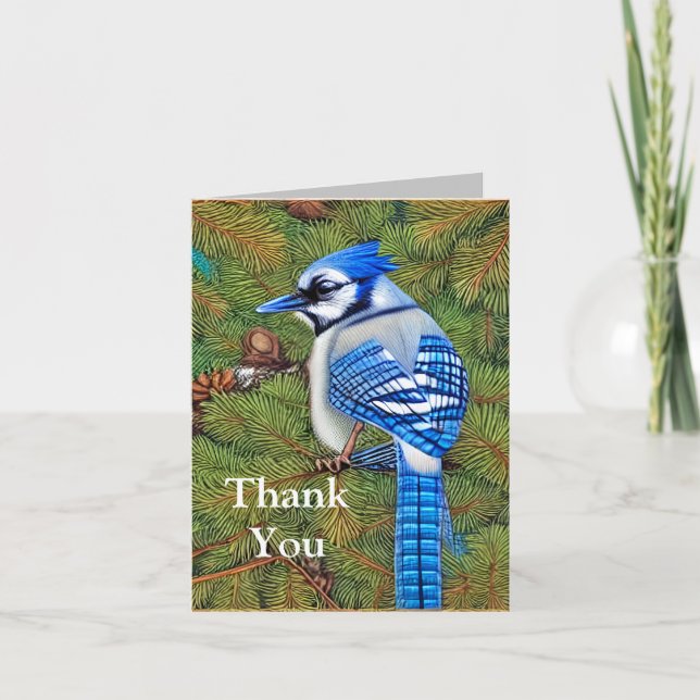 Wilderness Evergreen Blue Jay Thank You Card (Front)