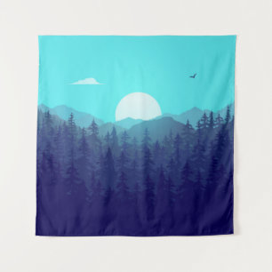 Wilderness Forest Sunrise Vintage Illustration Tapestry
