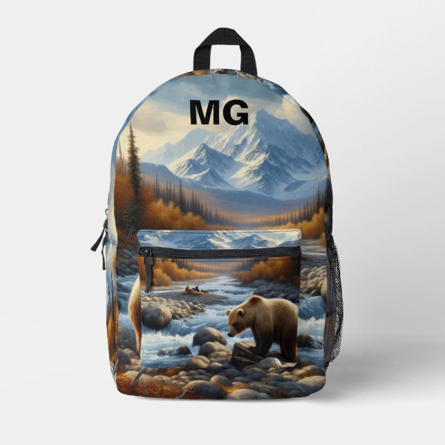 Wilderness Grizzly Bear Wildlife / Nature  Printed Backpack (Front)