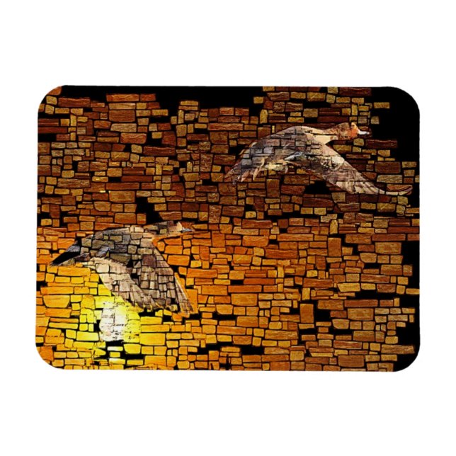 Wilderness Sunset Ducks On Stone Background Magnet (Horizontal)