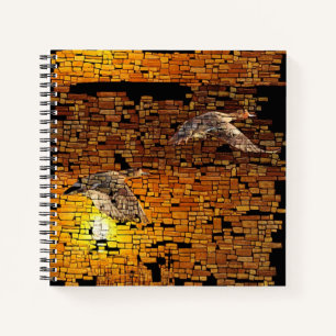 Wilderness Sunset Ducks On Stone Background Notebook