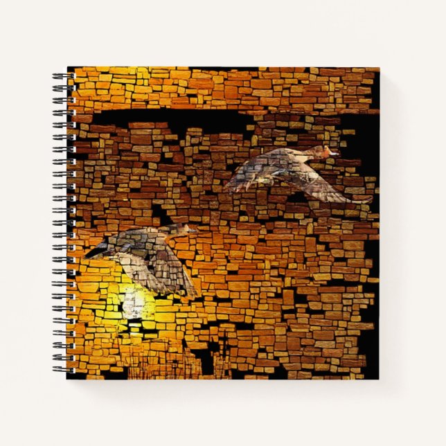 Wilderness Sunset Ducks On Stone Background Notebook (Front)