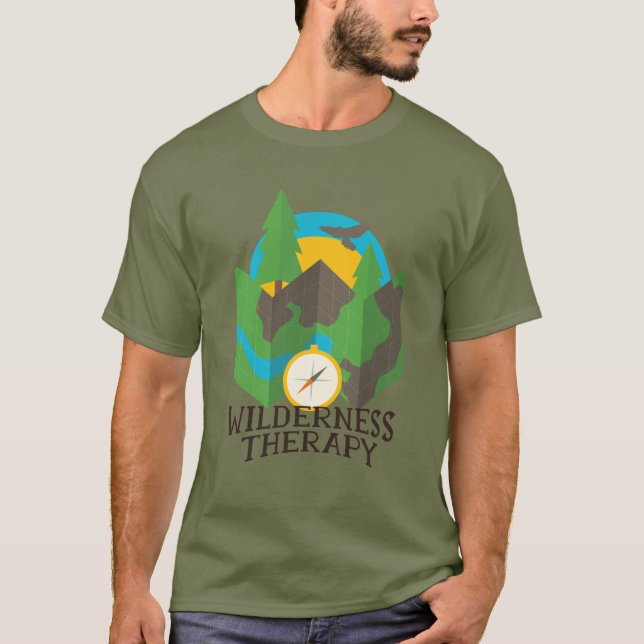 Wilderness Therapy Mountains Forest Compass Travel T-Shirt (Front)