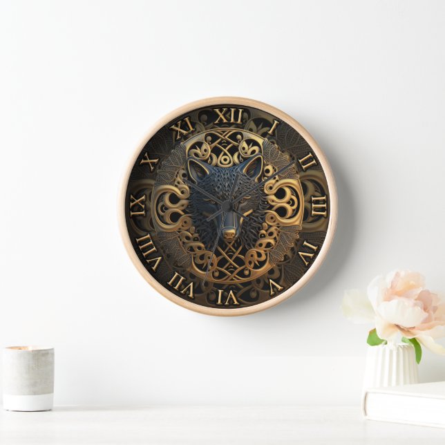 Wilderness Wall Art Howling Wolf With 3D Face Deco Clock (Home)