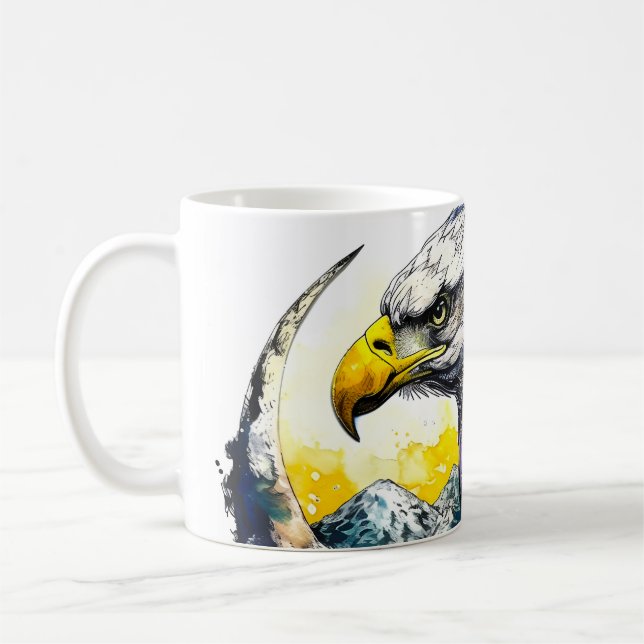 Wilderness Watercolor Forest Moon Eagle Coffee Mug (Left)
