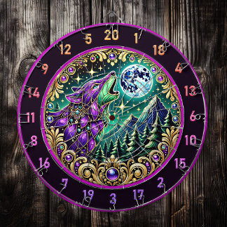 Wilderness Wolf Howling Under Full Moon Dartboard