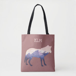 Wilderness Wolf Silhouette Monogram Tote Bag