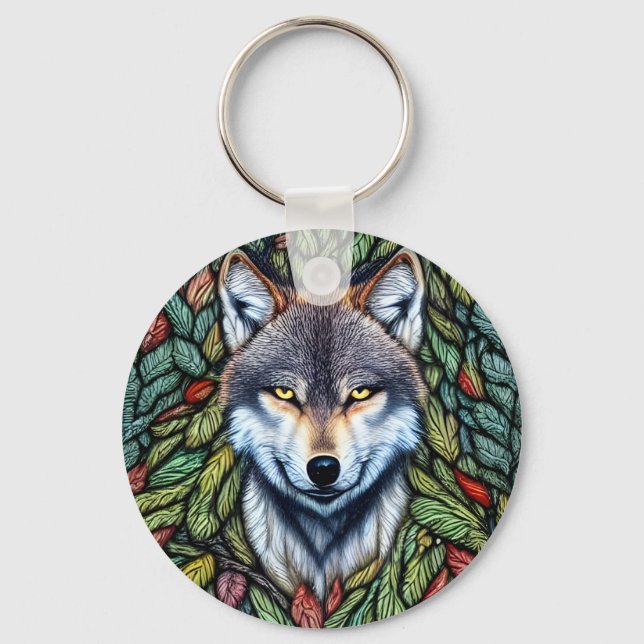 Wilderness Woodland Predator Wolf Key Ring (Front)