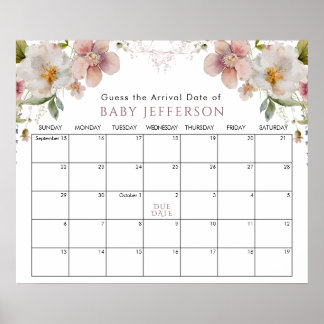 Wildfloral Baby Shower Guess Due Date Calendar Pos Poster