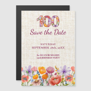 Wildflower 100th Birthday Save the Date Magnetic Invitation