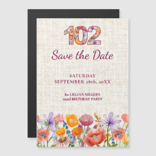 Wildflower 102nd Birthday Save the Date Magnetic Invitation