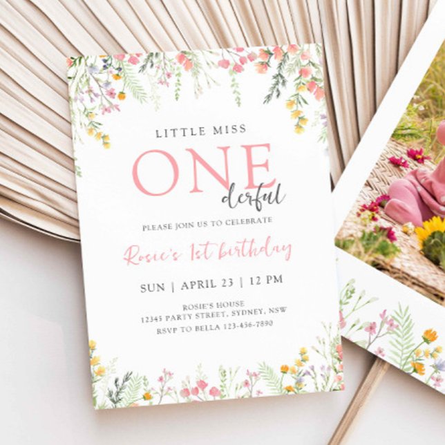 Wildflower 1st Birthday Little Miss ONEderful Invitation (Creator Uploaded)