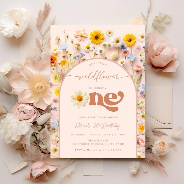 Wildflower 1st Birthday Modern Invitation (Creator Uploaded)