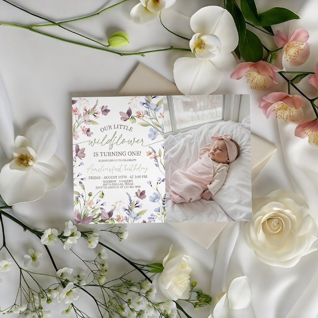 Wildflower 1st Birthday Photo Invitation (Creator Uploaded)