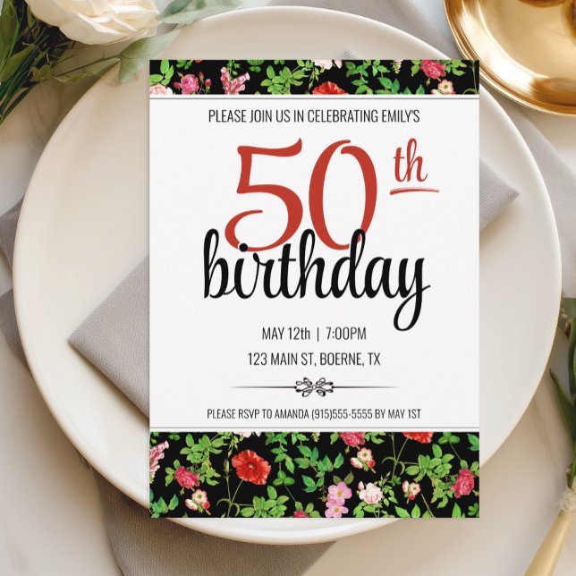 Wildflower 50th Birthday Invitation (Wildflower 50th Birthday Party Invite)