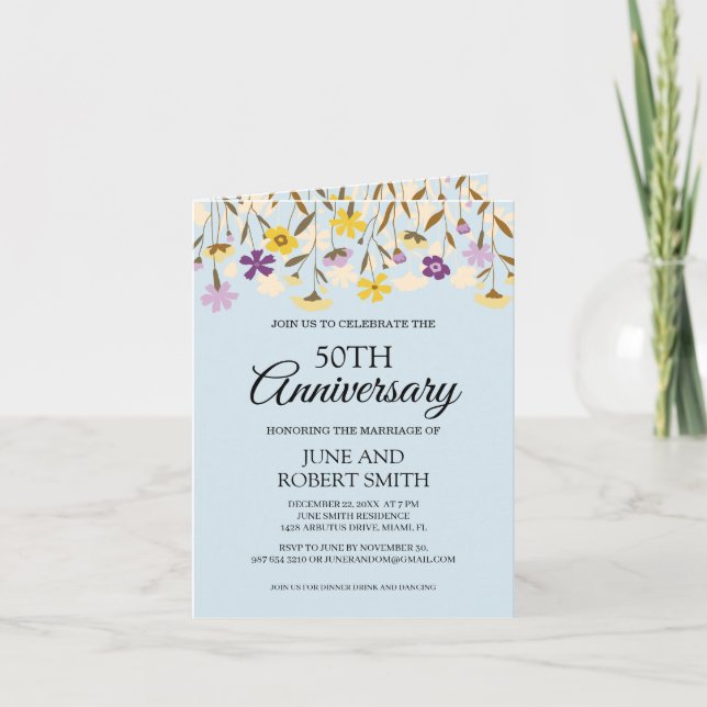 Wildflower 50th wedding anniversary invitation (Front)