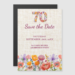 Wildflower 70th Birthday Save the Date Magnetic Invitation