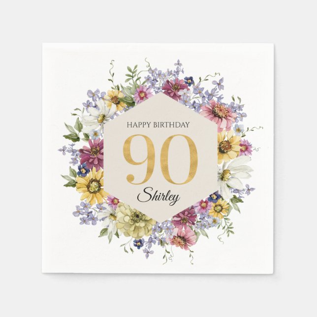 Wildflower 90th Birthday Personalized Napkin (Front)