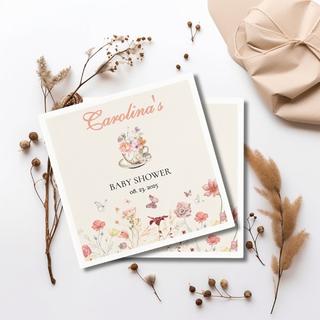 Wildflower a baby is brewing tea party baby shower napkin (Creator Uploaded)