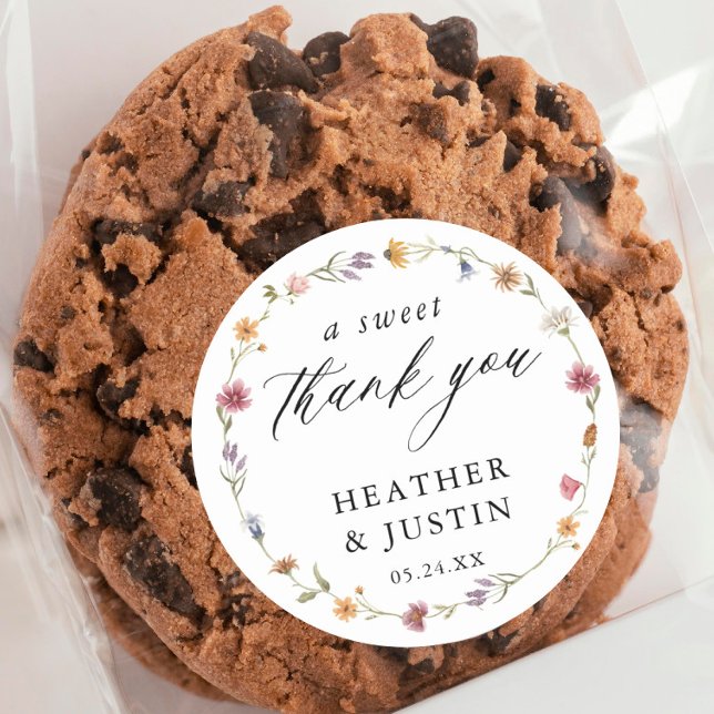 Wildflower A Sweet Thank You Wedding Favour Classic Round Sticker (Creator Uploaded)