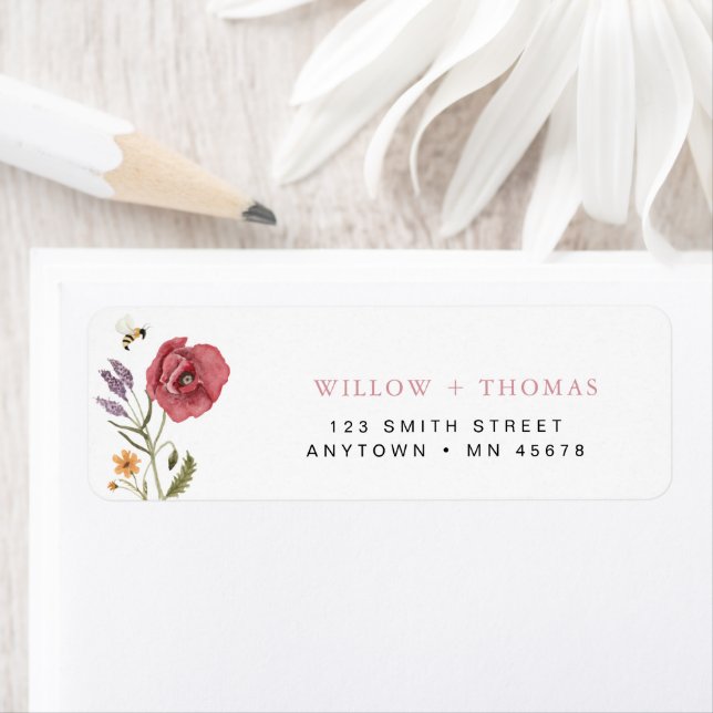 Wildflower Address Label Floral Pink Boho Flowers (Insitu)