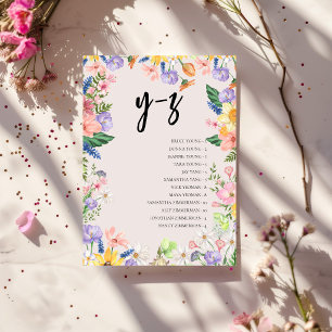Wildflower Alphabet Seating Chart Wedding Card