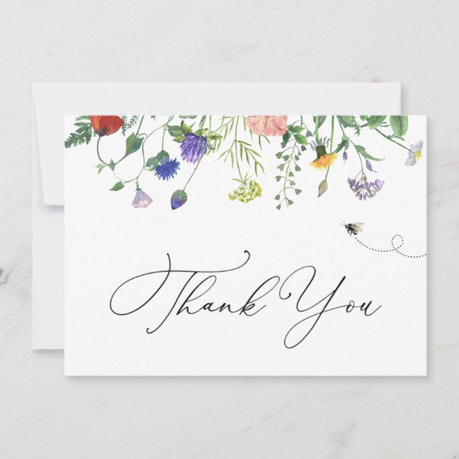 Wildflower and Bee Thank You  Note Card (Front)