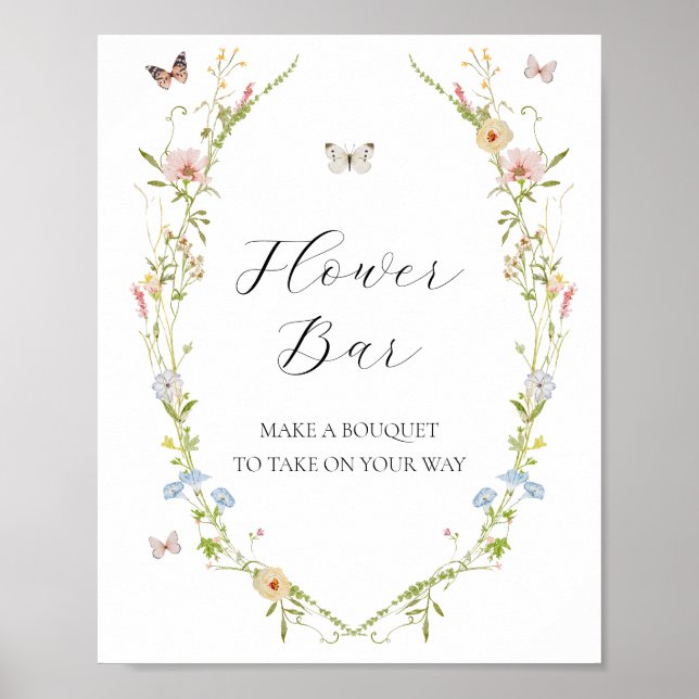 Wildflower and Butterflies Flower Bouquet Bar Sign (Front)