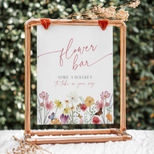 Wildflower and Butterfly Flower Bar Bouquet Favour Pedestal Sign