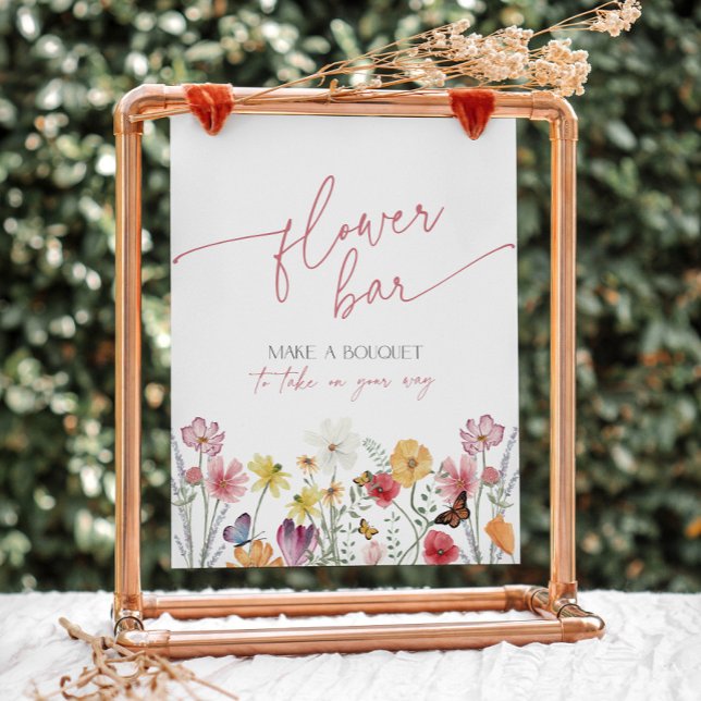 Wildflower and Butterfly Flower Bar Bouquet Favour Pedestal Sign (Wildflower and butterflies flower bar sign - make a bouquet to take on your way)